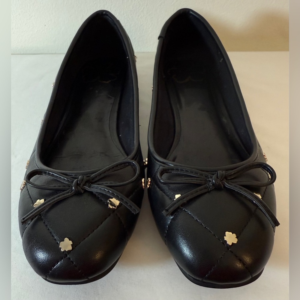 Ted Baker Libban Black Quilted Gold Magnolia Ballerina Flats Size 37 7 SKU 0024 - Picture 3 of 13